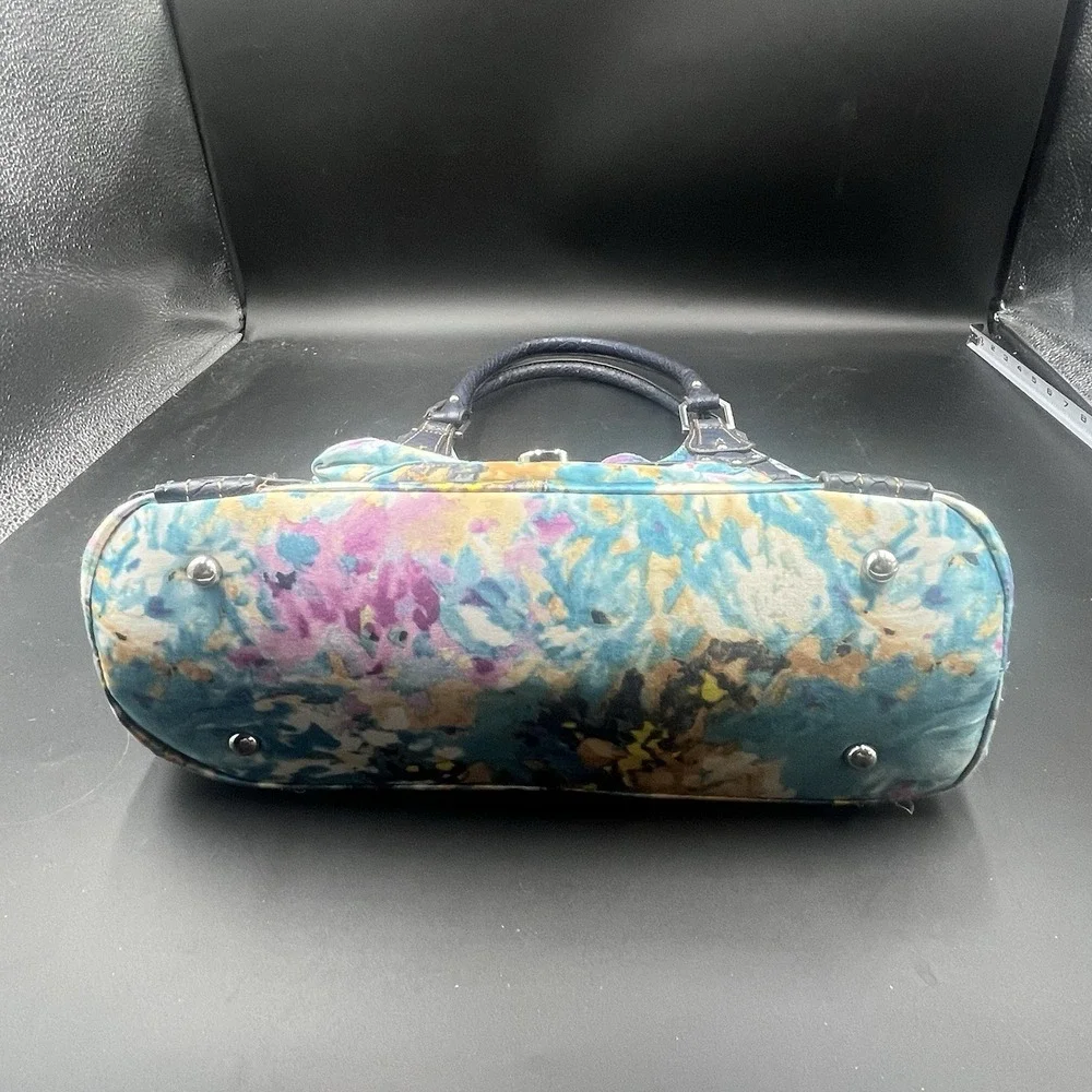 Wilson Leather Blue and Pink Water‎ Color Floral Fabric Hobo Bag Rare